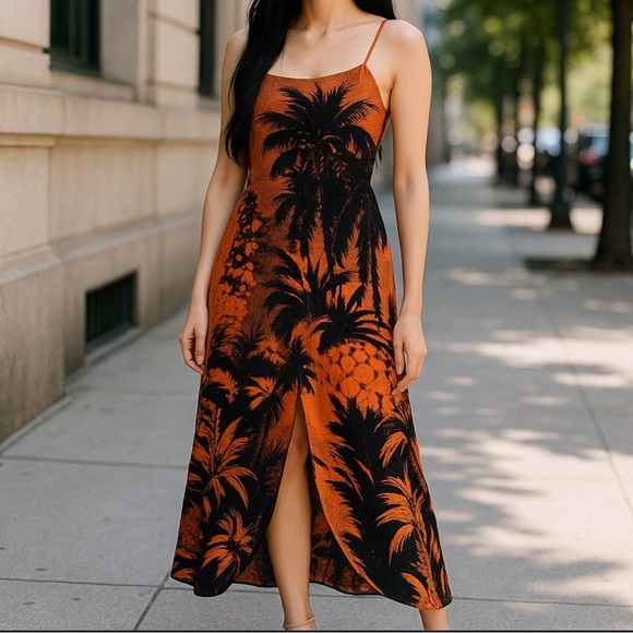 Urban Outfitters Dress Tropical Black and Orange Womens XSmall - Picture 1 of 7